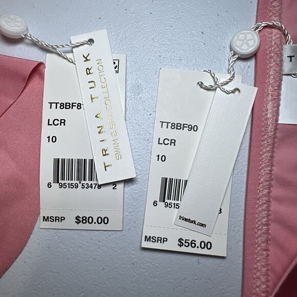 Trina Turk Monaco Ruffle Bandeau Two Piece Swimsuit Size 10 Pink New With Tags - Picture 4 of 6